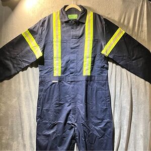 Hi-Visibility Navy Coverall with Reflective Lime Stripes Construction Linemen